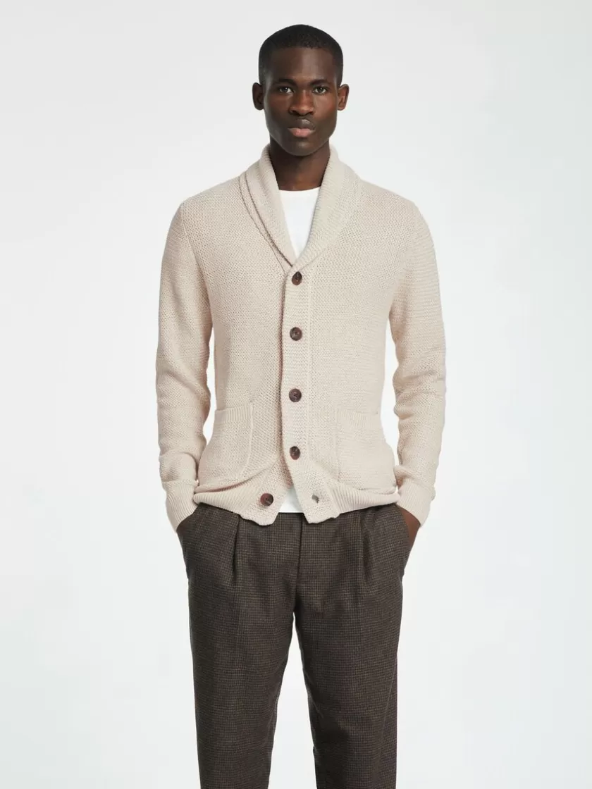 SELECTED SHAWL-NECK STRIKKET CARDIGAN Beige Shop