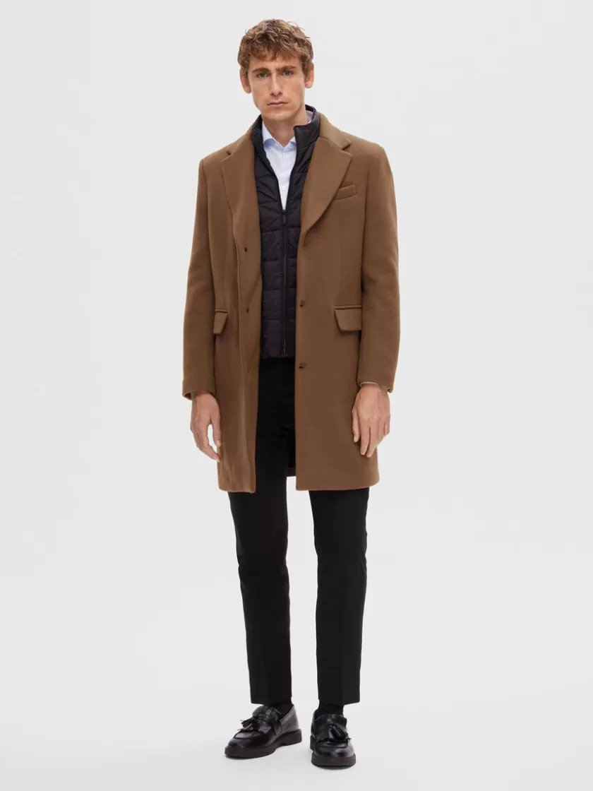 SELECTED SKRÆDDERSYEDE ULDFRAKKE Brown Best Sale