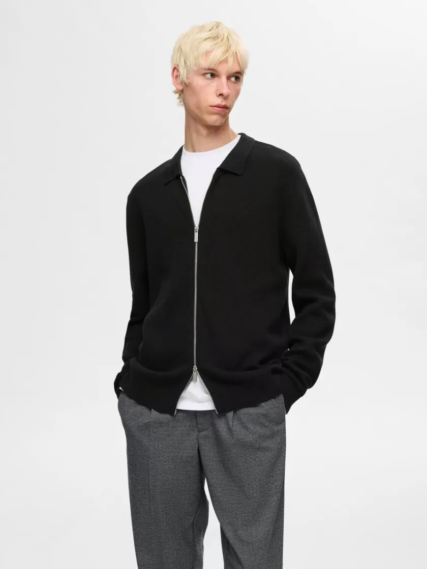 SELECTED STRIKKET CARDIGAN MED LYNLÅS Black Cheap