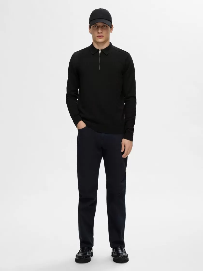 SELECTED STRIKKET LANGÆRMET POLO Black Flash Sale