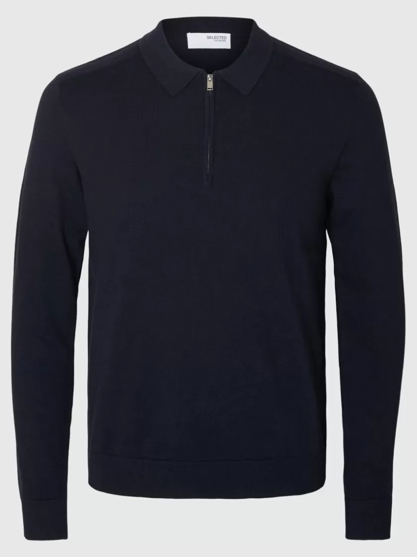 SELECTED STRIKKET LANGÆRMET POLO Blue Clearance