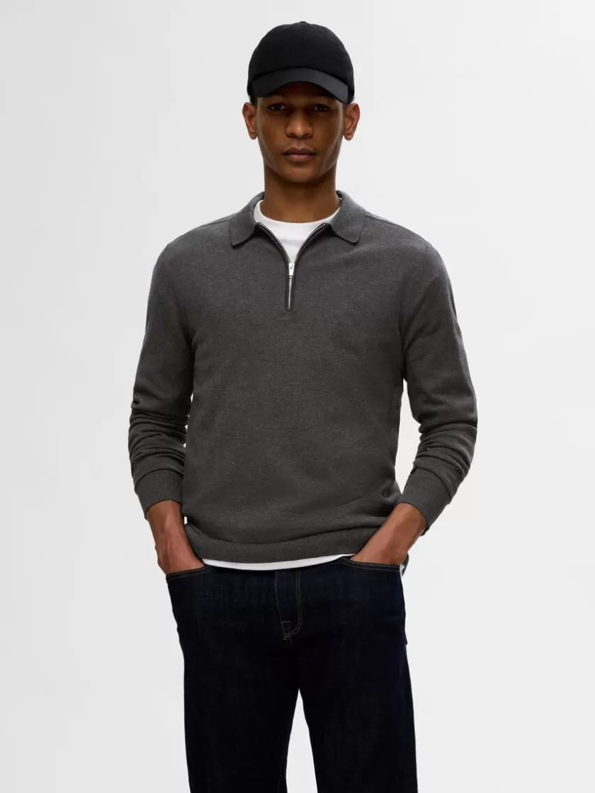 SELECTED STRIKKET LANGÆRMET POLO Grey Sale