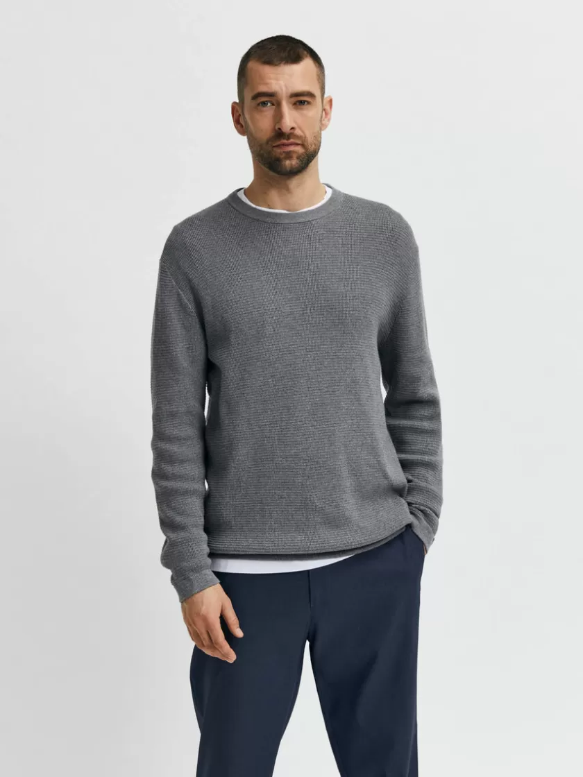 SELECTED VAFFELSTRIK STRIKTRØJE Grey Clearance